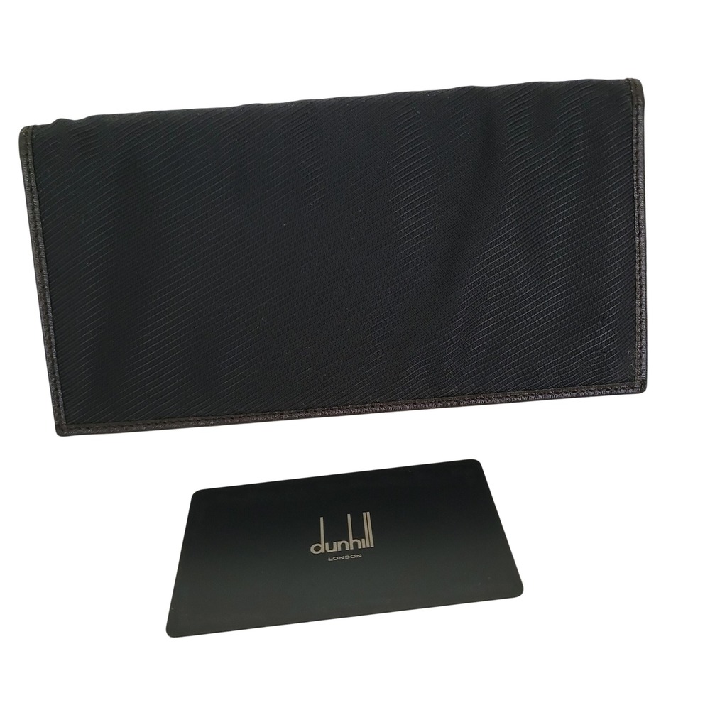 Dunhill London Mens Long Bifold Wallet Black Nylon Leather Trim Slim Wallet